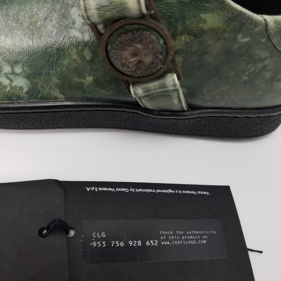 Versace Versus Camo Green Leather Strap Low Top Sneakers Lion Head FSX005C Sz 39 - Picture 4 of 12